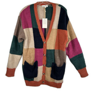 Patchwork Cardigan Button Buttery Soft Harvest Autumn Granny Cozy Comfort Sz L